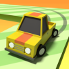 A red sports car drifting around a sharp corner on an endless suspended track
